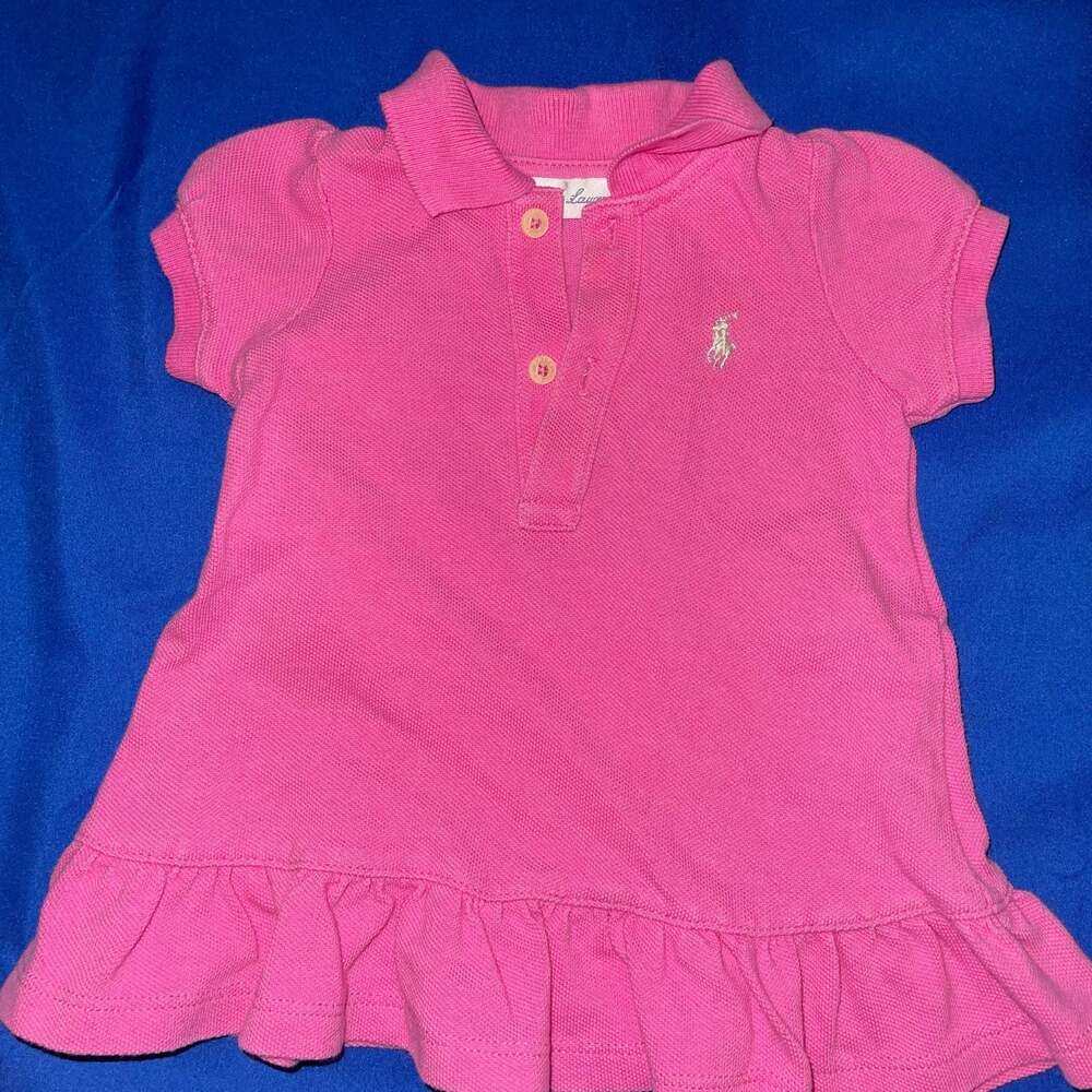 Sz 3-6 Months  Ralph Lauren Baby Girls Pink Ruffle-Hem Polo Dress